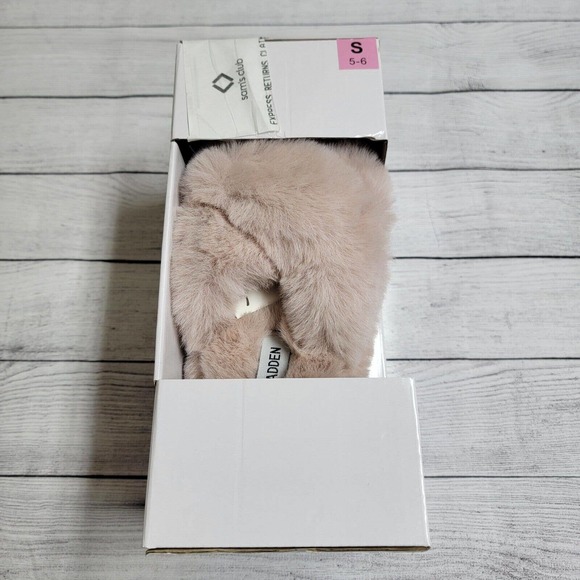 Steve Madden Faux Fur Fluffy Criss Cross Slip On Slippers Blush Size S (5-6) - Picture 5 of 7